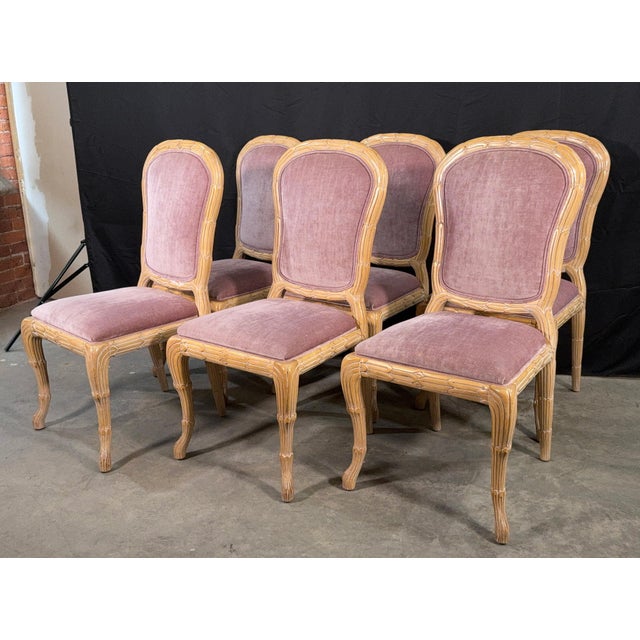 c.1970's Carved Florentine Faux Bois Italian Dining Chairs in Velvet, Attributed to Chelini - Set of 6 For Sale - Image 11 of 16