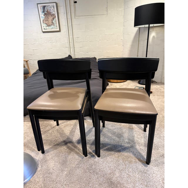Andreu World 'Smart Chair' Stacking Dining Chairs, Set of 4 - Black Beechwood & Taupe Leather For Sale In Seattle - Image 6 of 8