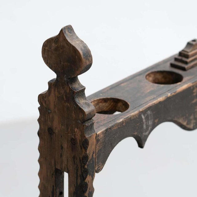 Large Spanish Hachero Candleholder in Stained Wood, 1930s For Sale - Image 3 of 14