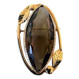 12k Gold Fill Smoke Quartz Vintage Brooch For Sale