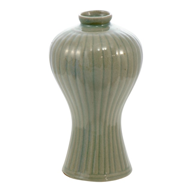 Ribbed Sage Green Vase For Sale