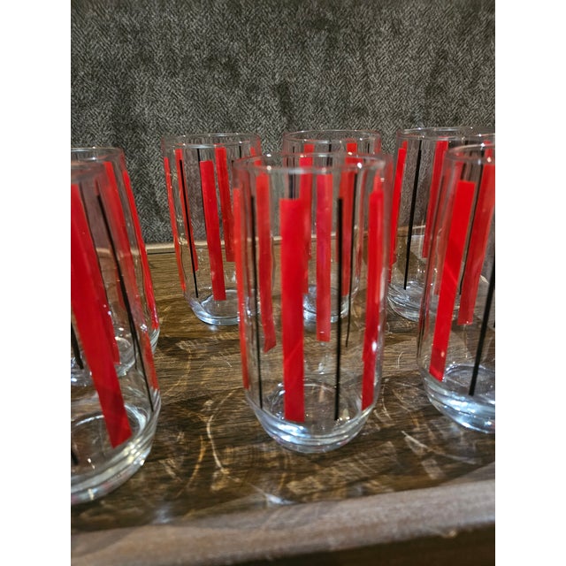 Red Mid-Century Modern Tumblers & Caddy- 9 Pieces For Sale - Image 8 of 12