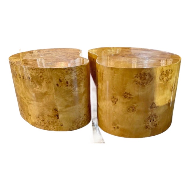 Modern Kidney Shaped Burlwood Milo Baughman Style Tables For Sale
