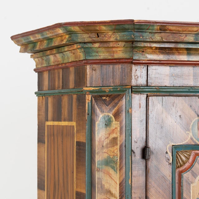 1803 Hungarian Original Hand-Painted Pine Two-Door Armoire For Sale - Image 4 of 14