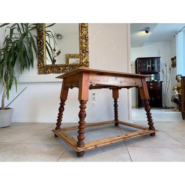 Solid Swiss pine farmhouse table, country style. Dimensions: Height x Width x Depth 80 x 108 x 72 cm. For sale is a...