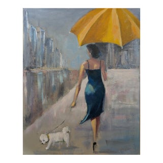 Walking in the Rain - 16x20" Oil on Canvas For Sale