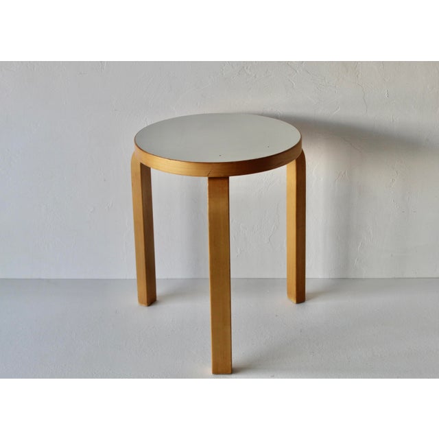 Alvar Aalto 1990s Alvar Aalto 3 Legged Stool Model 60 in Birch White Top Artek For Sale - Image 4 of 13