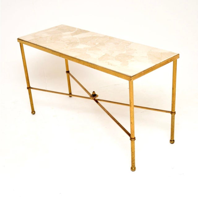 Mid-Century Modern Vintage French Brass and Marble Coffee Table, 1960 For Sale - Image 3 of 11