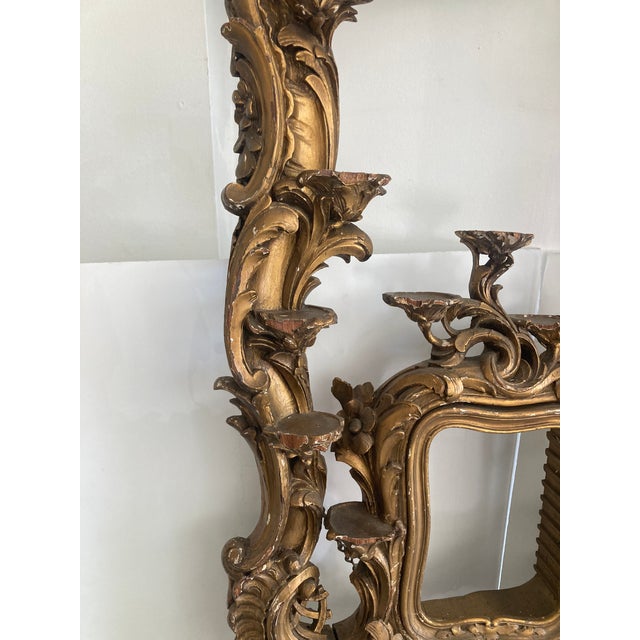 French Louis XV Gilt Carved Wood Wall Shelf With Porcelain Stands For Sale - Image 4 of 11