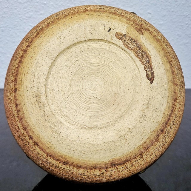 Bulbous Thin Necked Studio Pottery Vase With Green Drip Glaze For Sale - Image 10 of 10