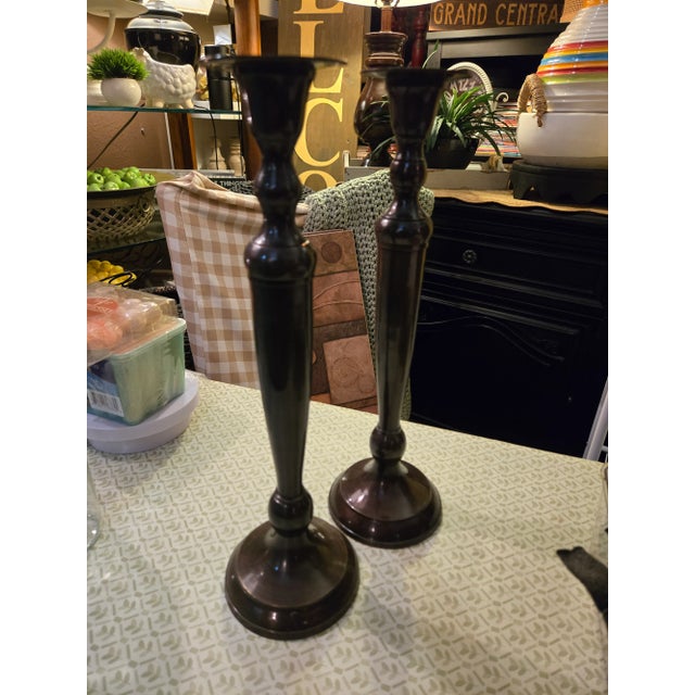 Metal Vintage Metal Candle Stick Candle Holder Set For Sale - Image 7 of 7