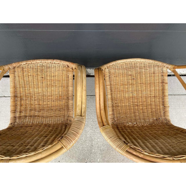 Mid-Century Modern Rattan & Wrought Iron Basket Hoop Chairs (Pair) For Sale - Image 9 of 15