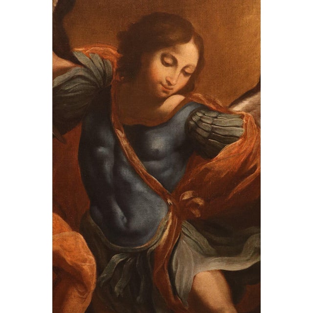 Follower of Guido Reni, Archangel Michael, 1700, Oil on Canvas For Sale - Image 12 of 16