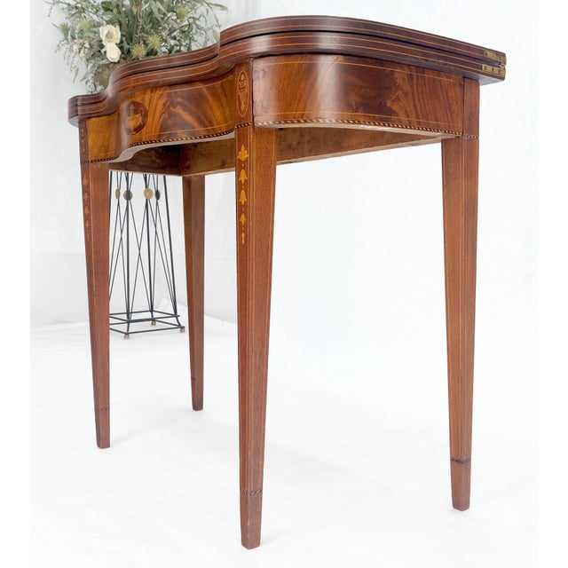 Wood Fine Inlaid Serpentine Front Federal Style Flip Top Console Sofa Table MINT For Sale - Image 7 of 18