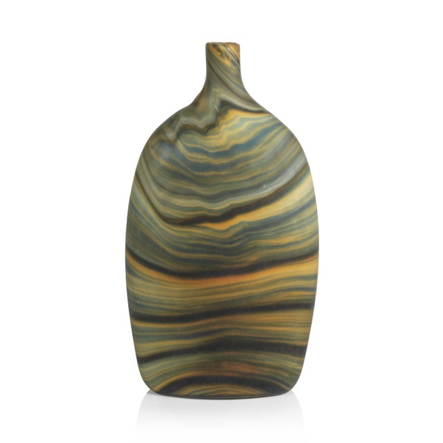 Contemporary Livorno Marbleized Glass Vase, 7.5" x 3.75" x 13.75" For Sale - Image 3 of 3