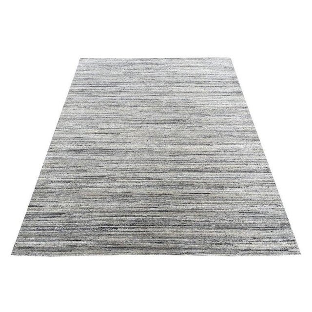 4x6 Ivory Hand-Knotted Wool Subtle Linear Texture Geometric Modern Carpet Rug For Sale - Image 4 of 8