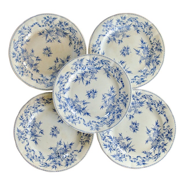 French Flat Plates from Sarreguemines, 1880, Set of 5 For Sale