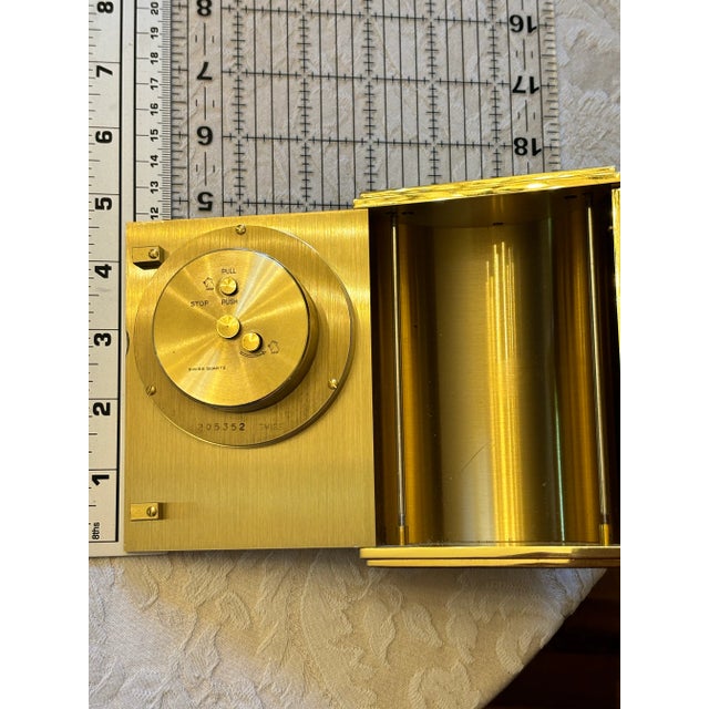 Vintage Tiffany & Co. Swiss Brass Quartz Desk Alarm Clock, Roman Numeral Dial, 1970s For Sale In New York - Image 6 of 12