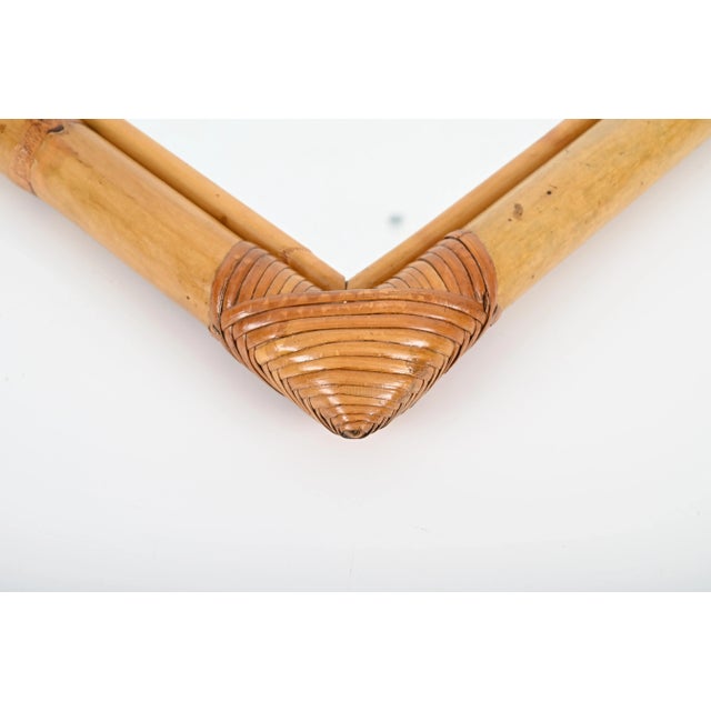 Brown Mid-Century Arch Mirror with Double Bamboo Frame and Rattan Wicker, Italy, 1970s For Sale - Image 8 of 13