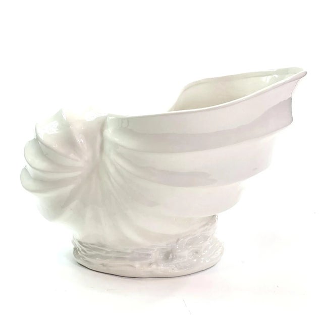 Hollywood Regency Vintage Large Italian Glazed Ceramic Nautilus Shell Planter / Cachepot / Wine Cooler / Champagne Bucket For Sale - Image 3 of 7
