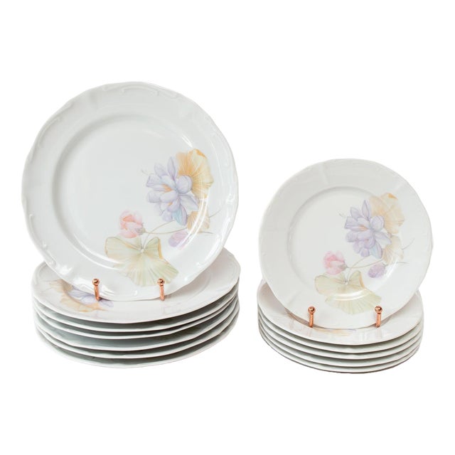 French Porcelain Dinner and Dessert Plate Service for 6 from Chauvigny, 1960s, Set of 13 For Sale
