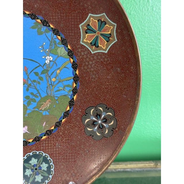 Meiji Japanese Cloisonne Enamel Plate Charger Bird Among Flowering Vines Goto For Sale - Image 9 of 11