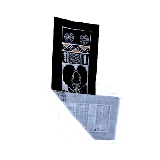 Wood Early 20th Century Elephant Batik Black Table Runner For Sale - Image 7 of 7