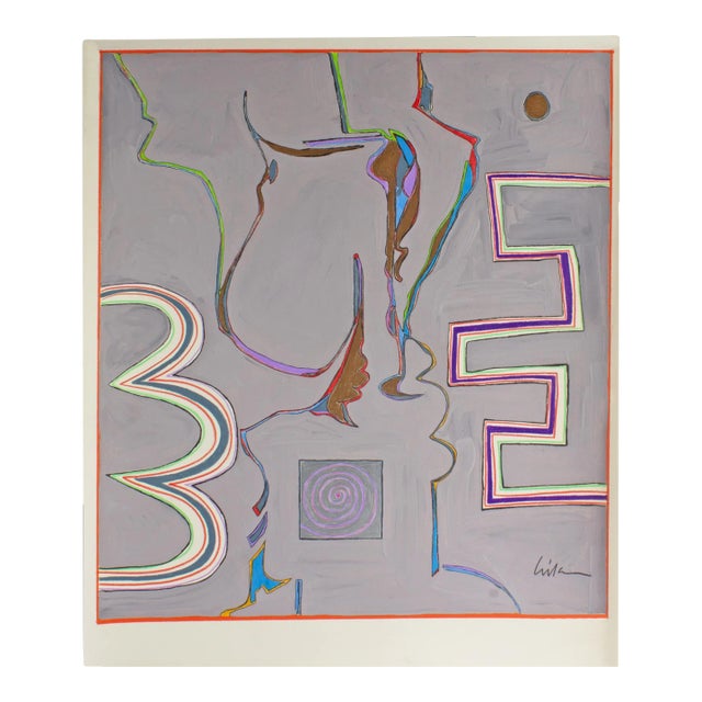 1980s Signed Abstract Mixed Media Painting by Harry Hilson For Sale