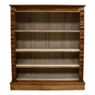 Antique Victorian Carved Oak Open Library Bookcase, 1880 For Sale