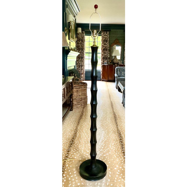 Vintage Wood Floor Lamp With Bamboo Form and Black Finish For Sale In New York - Image 6 of 11