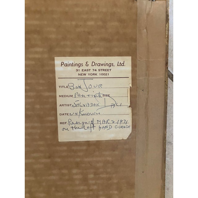 Paper Salvador Dali Original Drawing “Bonjour” For Sale - Image 7 of 9