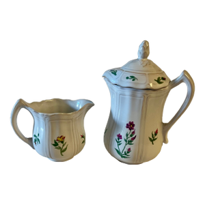 1960s Motton France Made for Tiffany Faience Pottery Hot Chocolate Pot and Pitcher - Rare