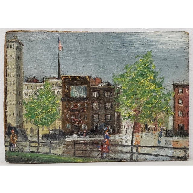 Early 20th Century American City Landscape Oil Painting by F. Haley C.1910 For Sale - Image 9 of 9