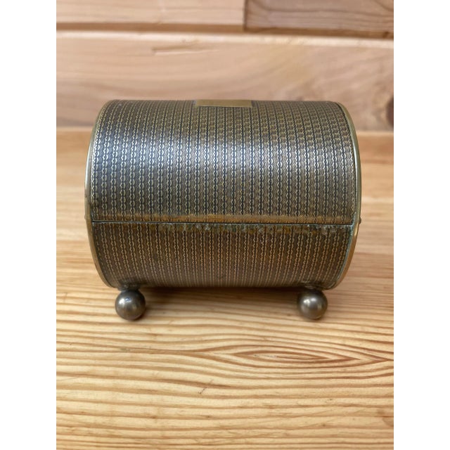 Antique Brass Cylinder Vanity Box With Ball Feet, c.1900 For Sale - Image 6 of 10