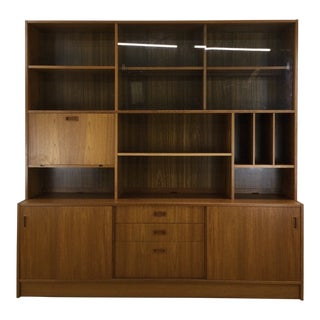 Danish Modern Teak Shelving Unit With Drop Front Cabinet For Sale