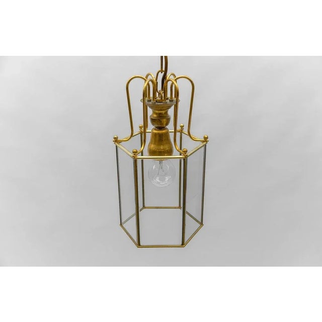 Art Deco Cut Glass Pendant Lamp in Brass, Austria, 1940s For Sale - Image 4 of 10