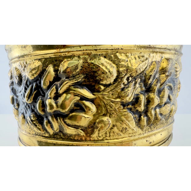 Metal Vintage English Embossed Brass Footed Planter Cachepot For Sale - Image 7 of 10