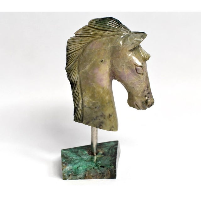 Gemstone Emerald Horse Bust Sculpture Full Emerald Base Hand Carved For Sale - Image 9 of 14