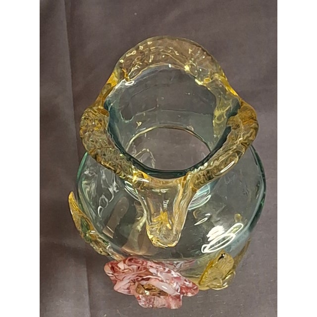 Rare Stevens & Williams Manganese Uranium Glass Bud Vase Applied Rose and Rigaree Feet C 1880 For Sale In Boston - Image 6 of 18