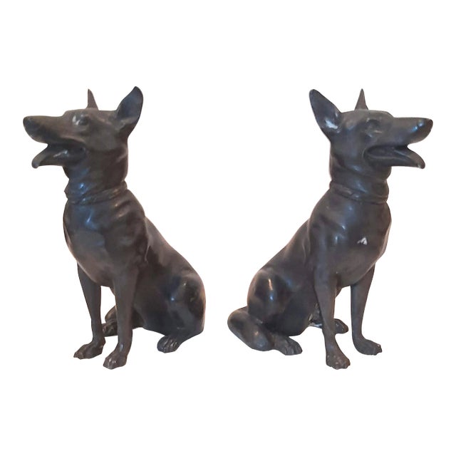 German Shephard Dog Metal Figurines Pair For Sale