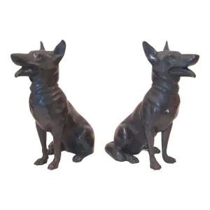 German Shephard Dog Metal Figurines Pair