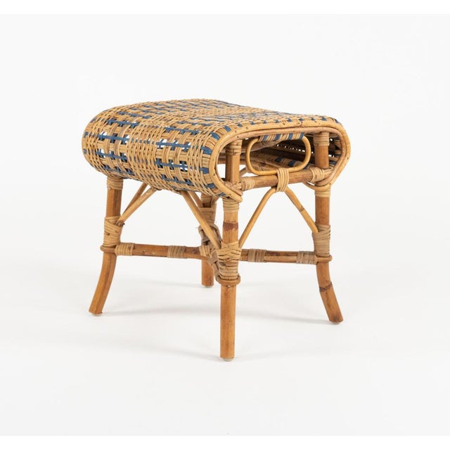 Gold Mid-Century Rattan and Bamboo Stool, 1960s For Sale - Image 8 of 17