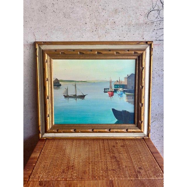 Mid Century Coastal Harbor Painting Signed Charles Richardson For Sale - Image 4 of 6