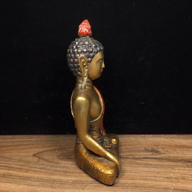 Vintage Gilt Bronze Seated Buddha Statue With Red Robe For Sale In Los Angeles - Image 6 of 9