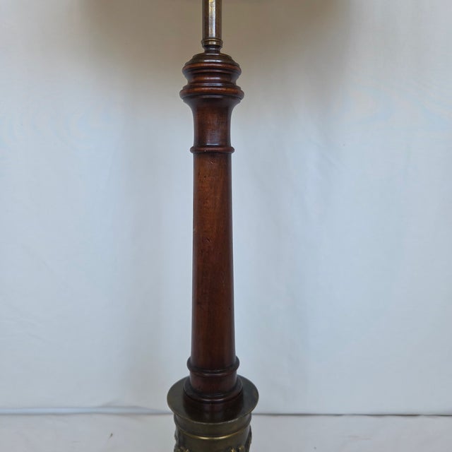 Mid 20th Century Mid 20th Century Neoclassical Frederick Cooper Mahogany Brass Table Lamp W/ Shade For Sale - Image 5 of 10