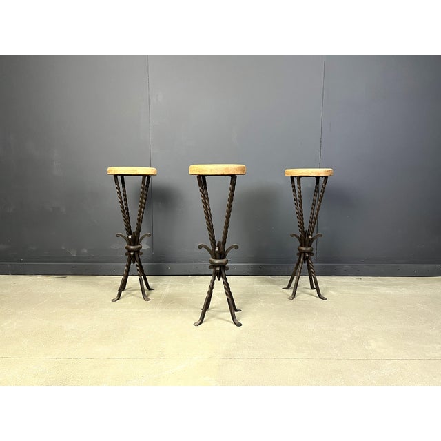 Vintage French Wrought Iron Bar Stools, 1960s, Set of 3, in Good conditions. Designed 1960 to 1969