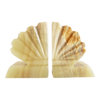 Vintage Onyx SeaShell Bookends-A Pair For Sale