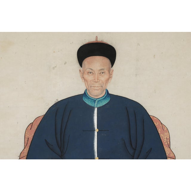 Chinoiserie Antique 66" Tall Chinese Ancestral Painted Portraits, a Pair For Sale - Image 3 of 12