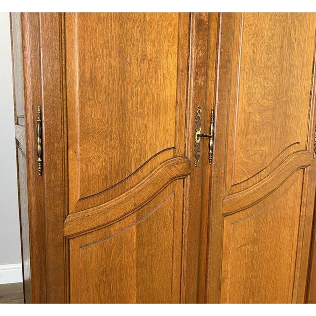 Vintage French Louis XVI Style Carved Oak 4-Door Wardrobe For Sale - Image 9 of 14