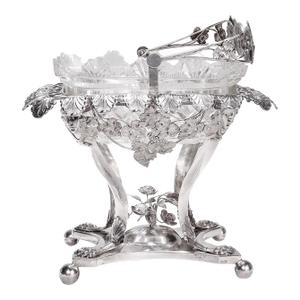 Antique Signed Georg Drewes German Neoclassical Silver & Cut Glass Basket